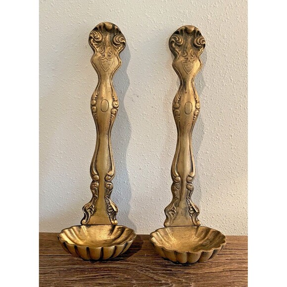 Vintage Cast Metal MCM Set of 2 Wall Hanging Ladles Spoons Kitchen Décor Used - Picture 1 of 14